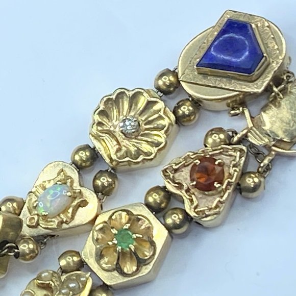 14K yellow gold gemstone sliding Charm bracelet 7" 26.4gm JR7551 - Picture 11 of 12